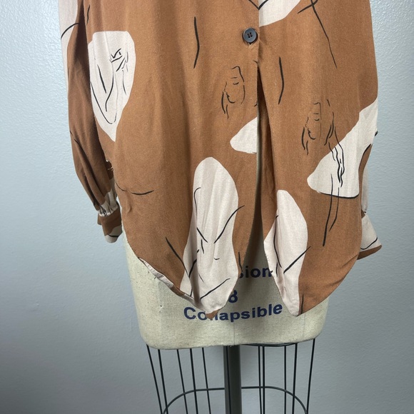 Zara Brown Face Geometric Crop Top Tie Size Medium - Picture 4 of 7